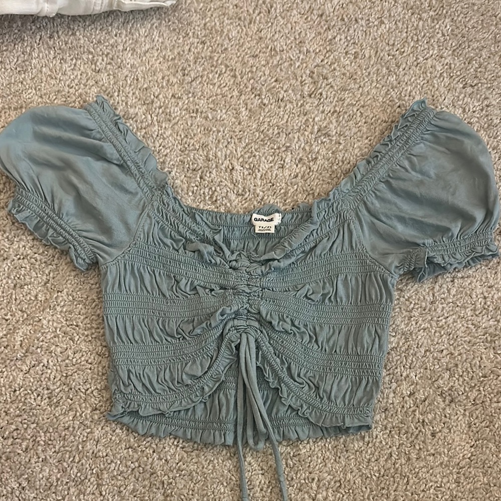 Garage Green Ruffled Crop Blouse